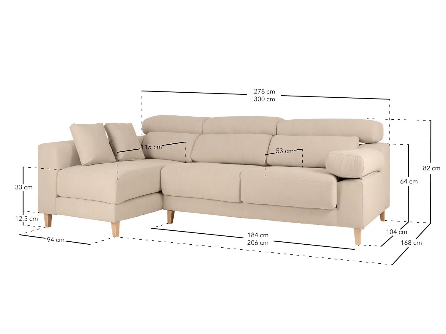 Sofá 4 plazas y chaise longue izquierdo color marron topo 278cm - MONICA - DECOWOOD