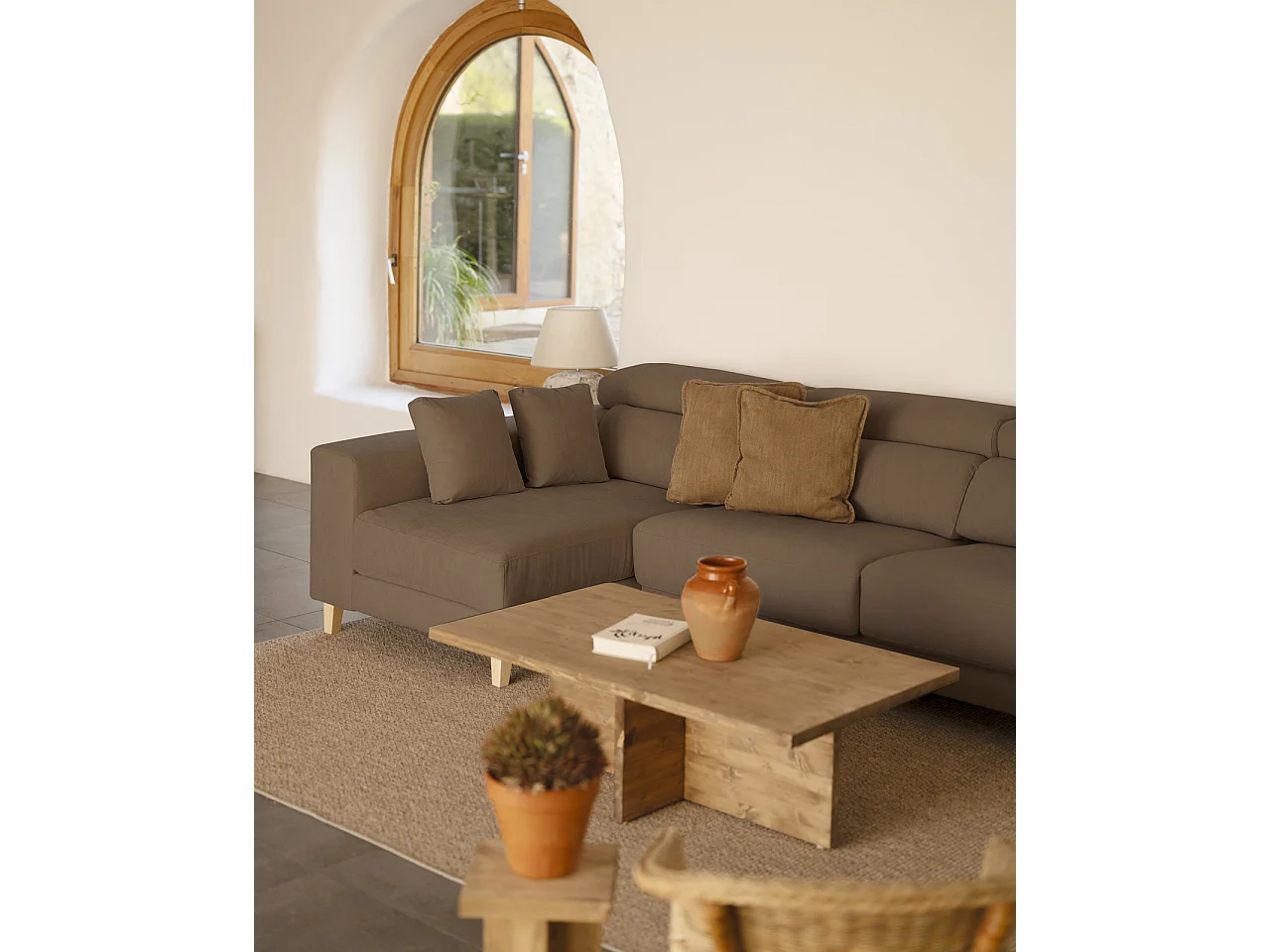 Canapé 4 places d'angle gauche couleur marron taupe 278cm