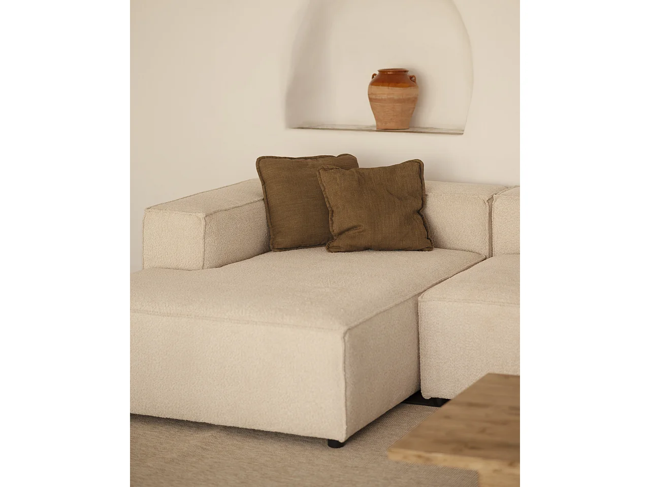 Sofá 4/5 plazas y chaise longue izquierdo color beige 300x175cm - LOLA - DECOWOOD