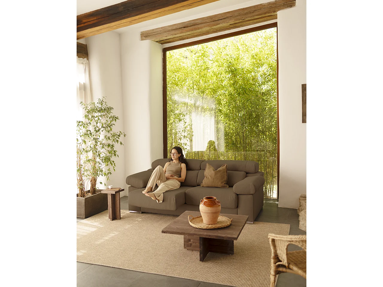 Canapé 3 places couleur marron taupe 195cm