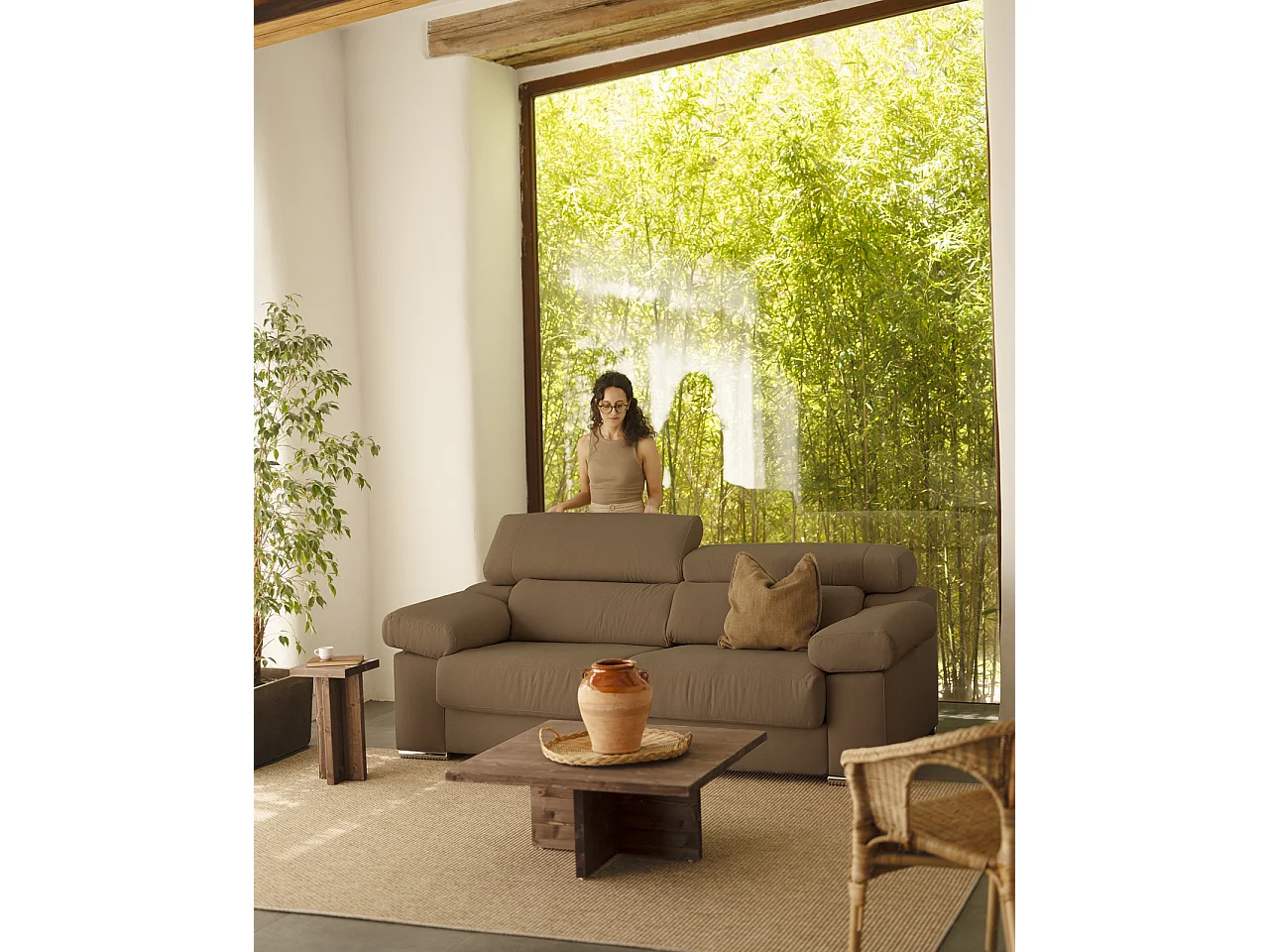 Canapé 3 places couleur marron taupe 195cm