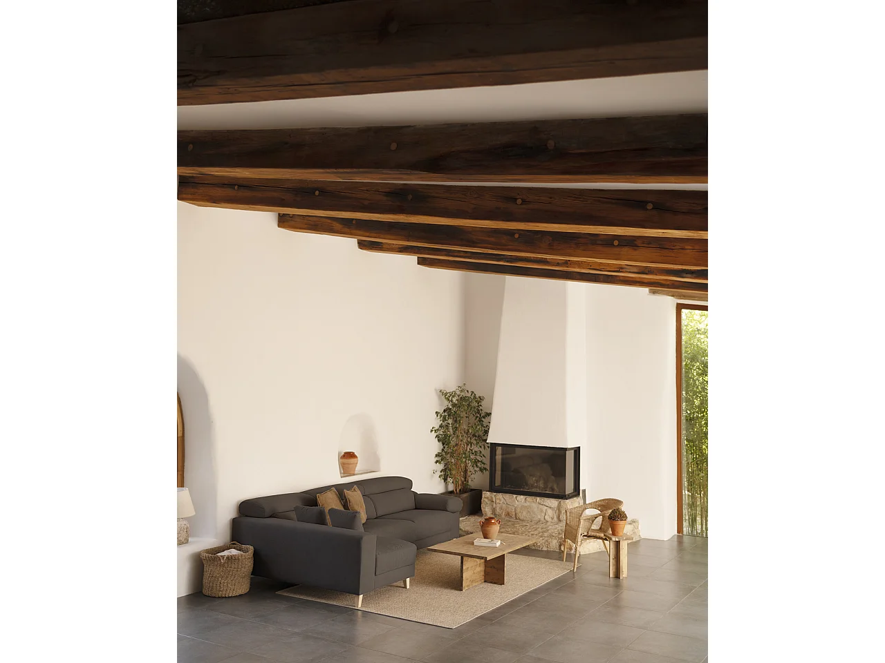 Sofá 4/5 plazas y chaise longue izquierdo color gris oscuro 300cm - MONICA - DECOWOOD