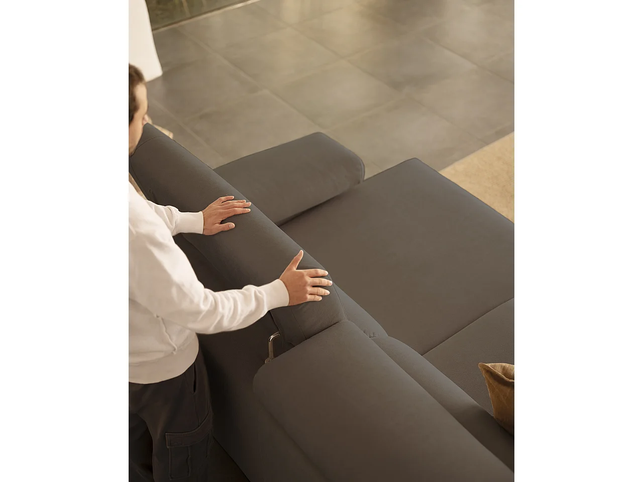 Sofá 4/5 plazas y chaise longue izquierdo color gris oscuro 300cm - MONICA - DECOWOOD