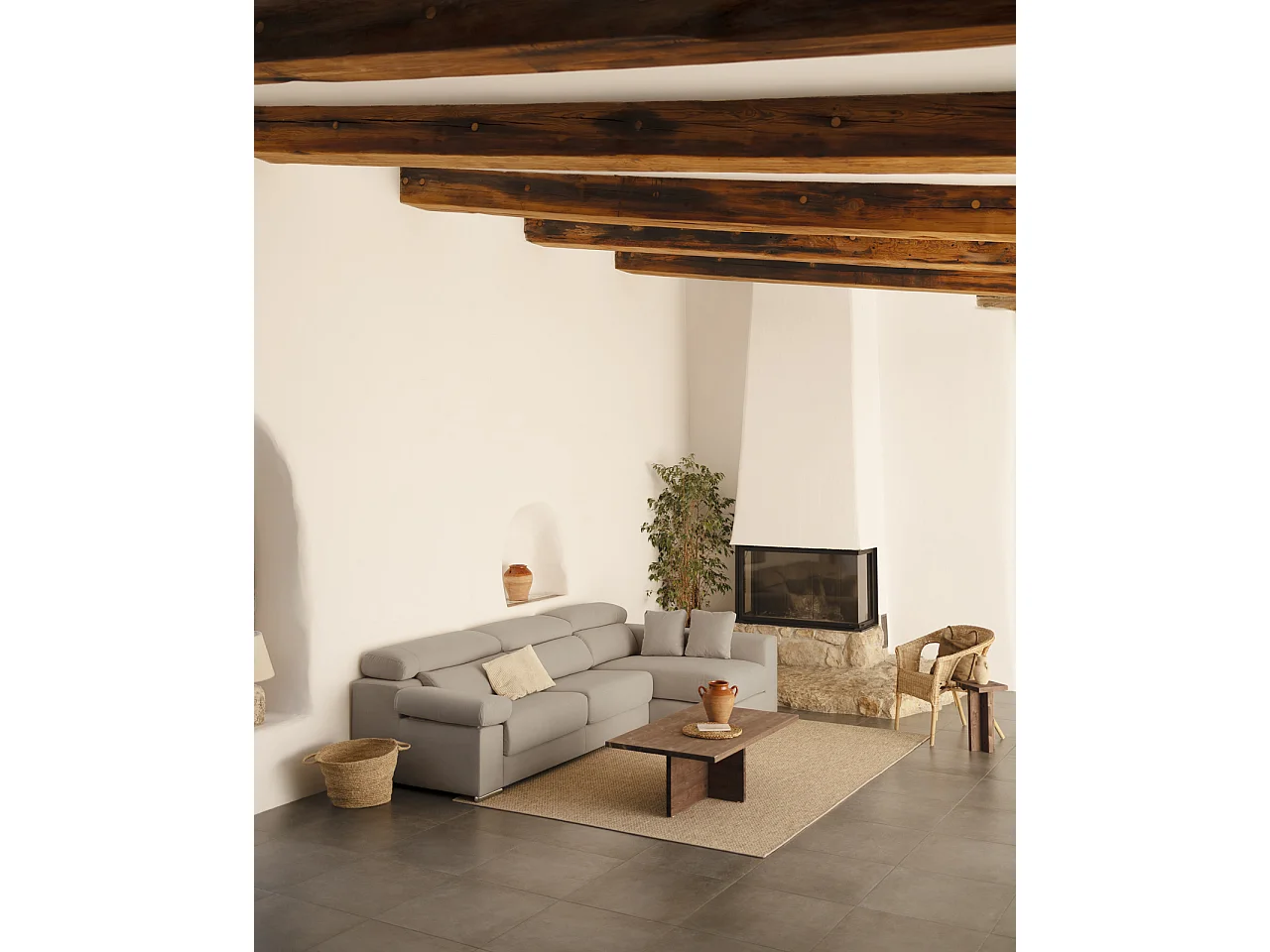 Canapé 4/5 places d'angle droit couleur gris clair 300cm