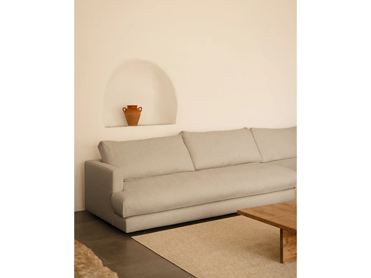 Divano 4 posti con chaise longue a destra grigio chiaro 325cm
