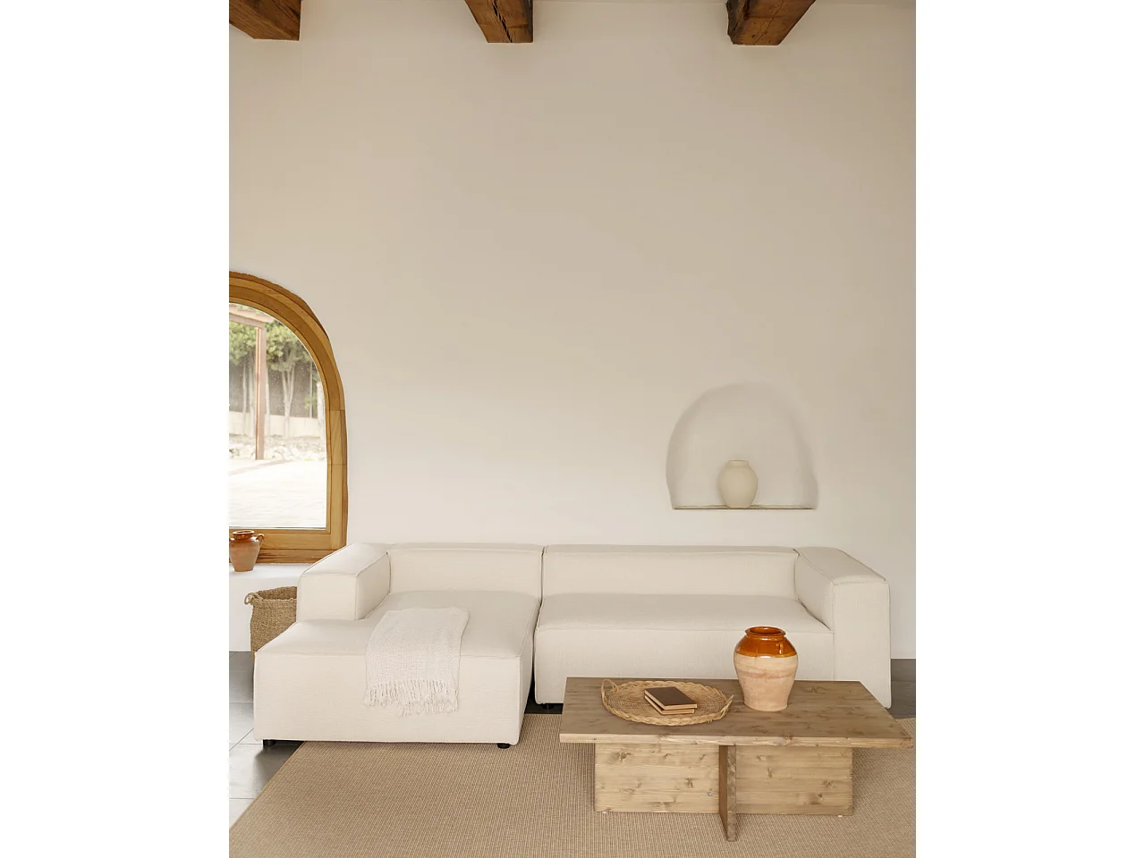 Canapé d'angle gauche 3/4 places couleur blanc cassé 250x175cm