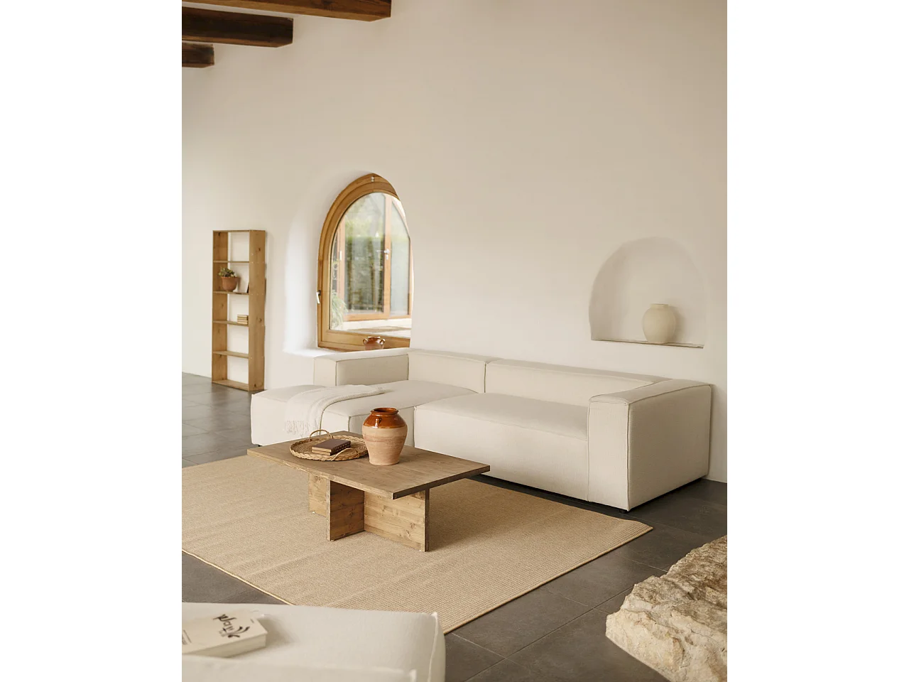 Divano 4/5 posti chaise longue sinistra colore bianco sporco 300x175cm