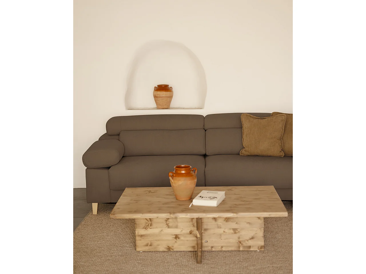 Sofá 4/5 plazas y chaise longue derecho color marron topo 300cm - MONICA - DECOWOOD