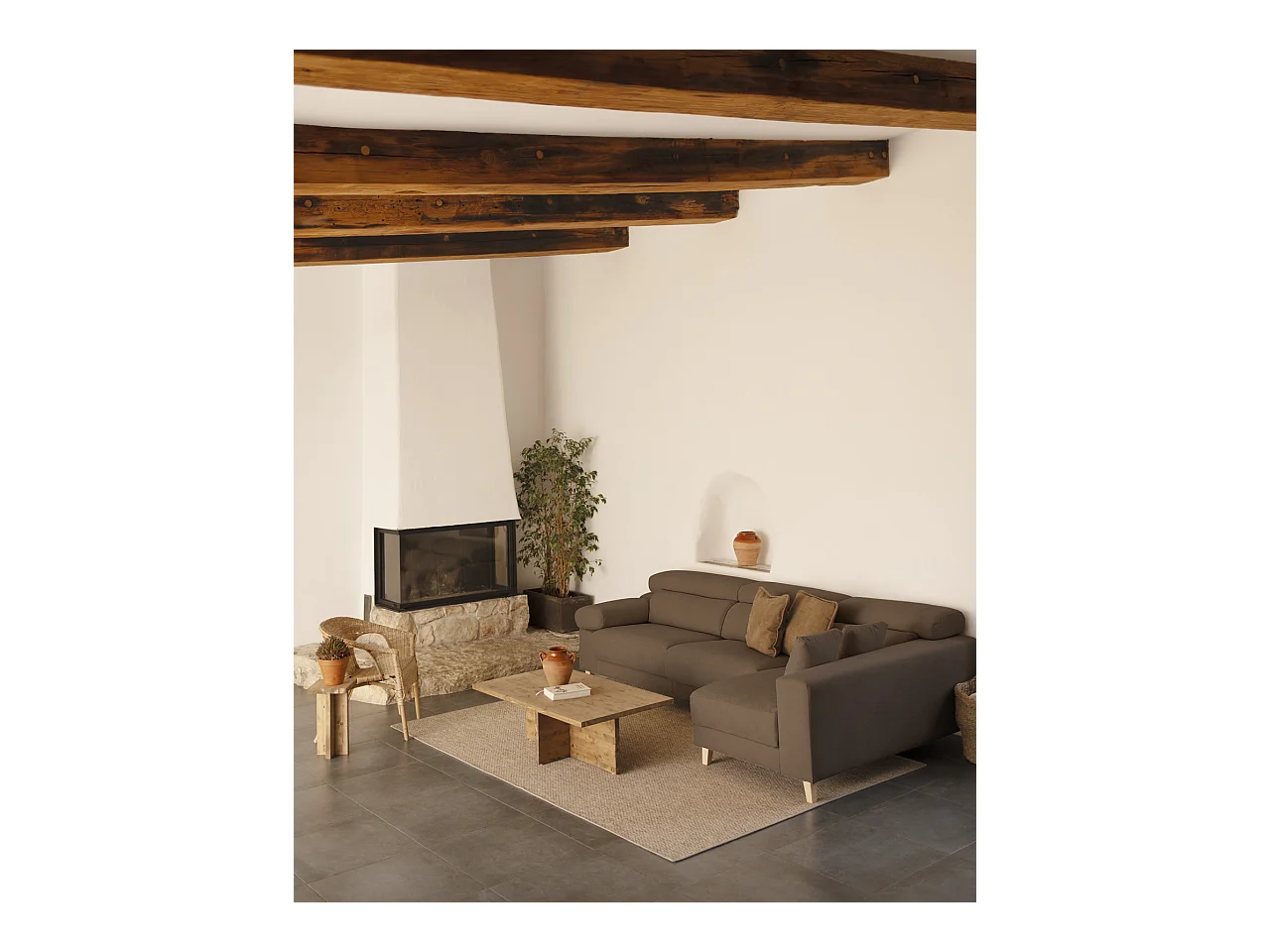Canapé 4/5 places d'angle droit couleur marron taupe 300cm