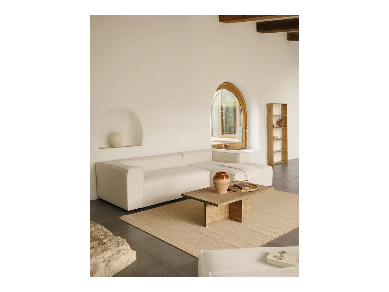 Canapé d'angle droit 4 places couleur blanc cassé 250x175cm