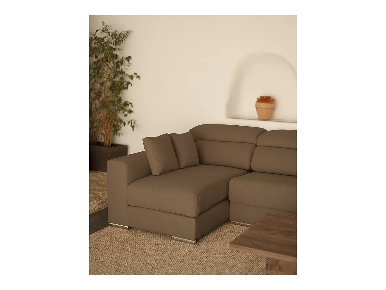 Canapé 4 places d'angle gauche couleur marron taupe 278cm