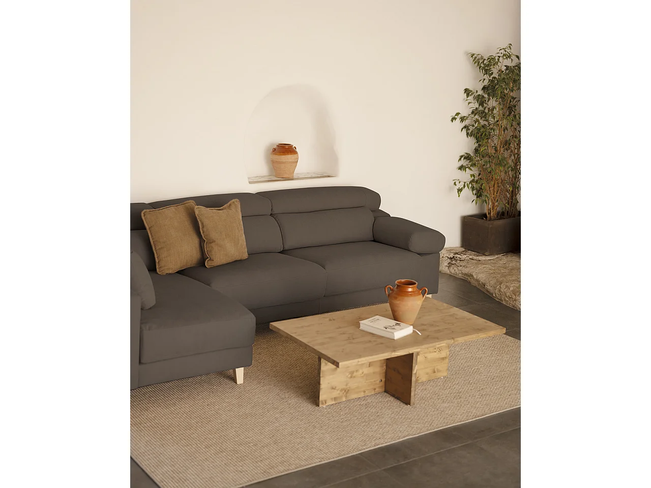 Sofá 4 plazas y chaise longue izquierdo color gris oscuro 278cm - MONICA - DECOWOOD