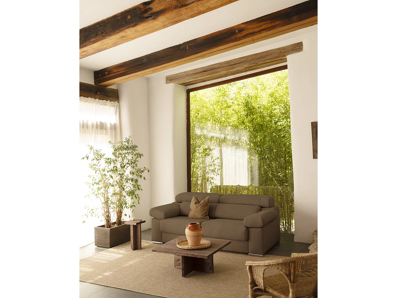 Sofá de 3/4 plazas color marrón topo de 215x104cm - SANDRA - DECOWOOD