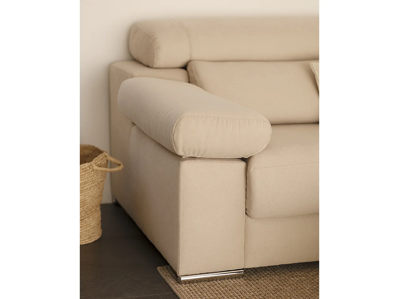 Sofá 4/5 plazas y chaise longue derecho color beige 300x168cm - SANDRA - DECOWOOD