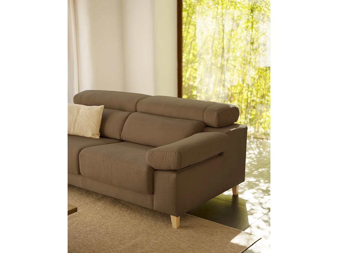 Sofá de 3 plazas color marrón topo de 195x104cm - MONICA - DECOWOOD