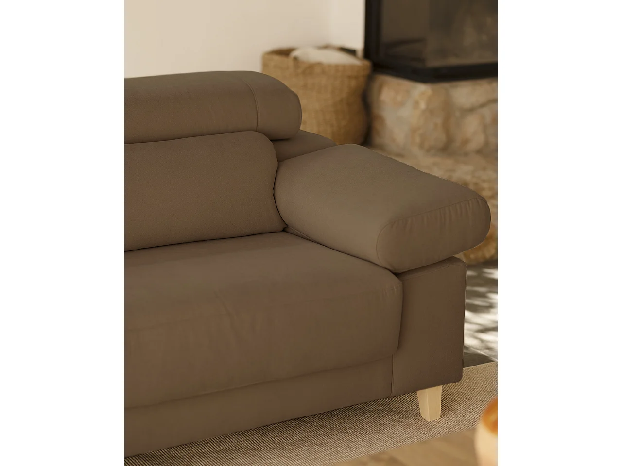 Sofá de 3 plazas color marrón topo de 195x104cm - MONICA - DECOWOOD