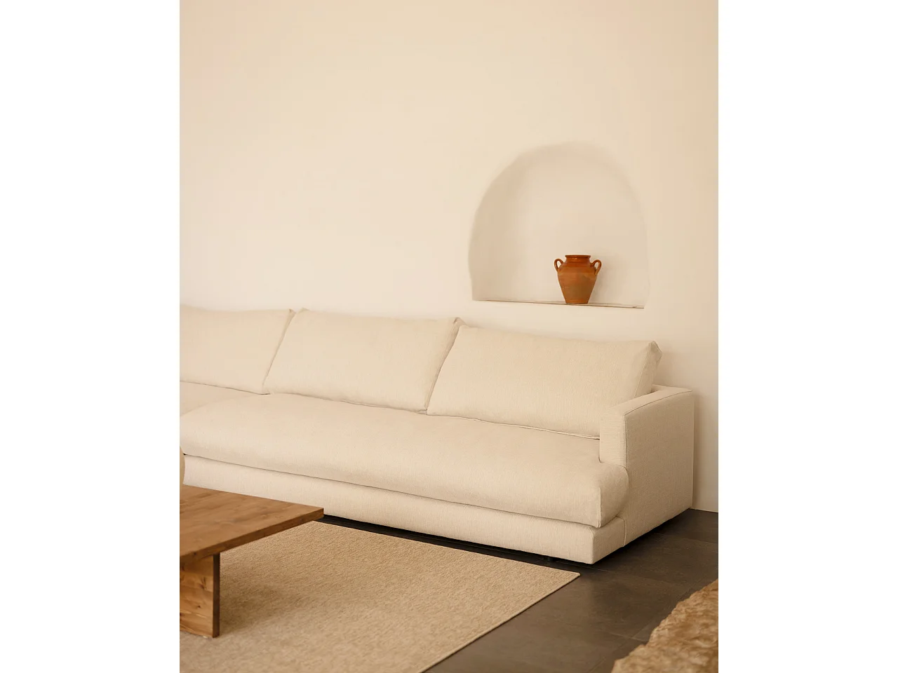 Divano 3/4 posti con chaise longue a sinistra bianco roto 275cm