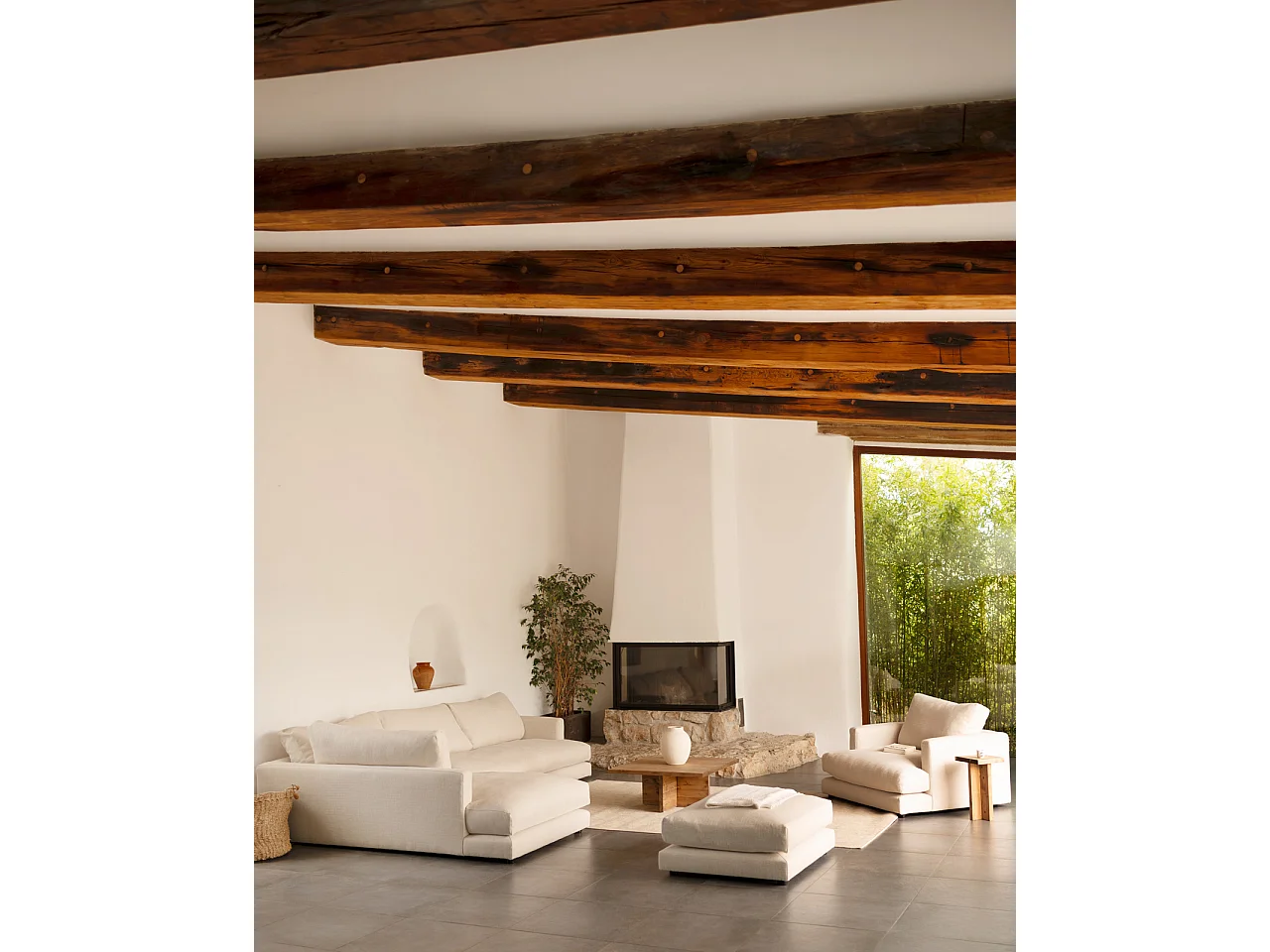 Divano 3/4 posti con chaise longue a sinistra bianco roto 275cm