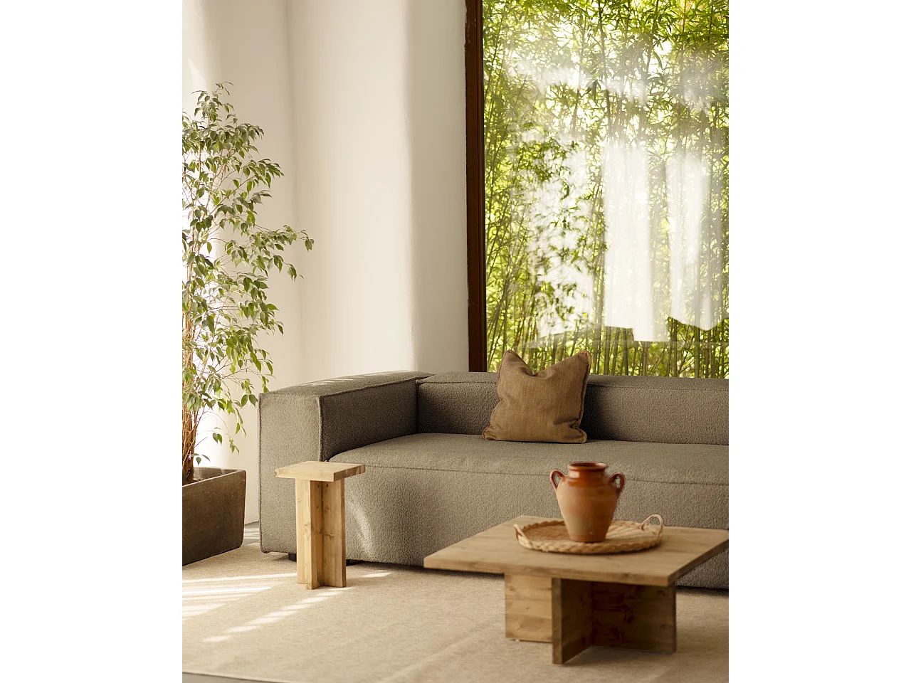 Sofá de 4 plazas de bouclé color marrón de 260x110cm - LOLA - DECOWOOD