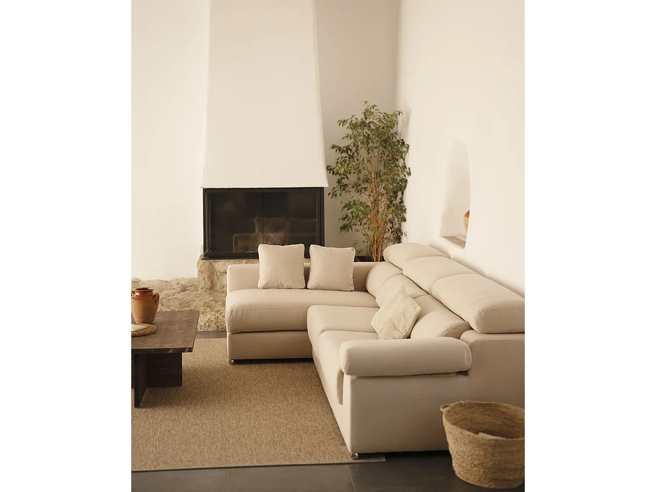Sofá 4/5 plazas y chaise longue izquierdo color beige 300x168cm - SANDRA - DECOWOOD