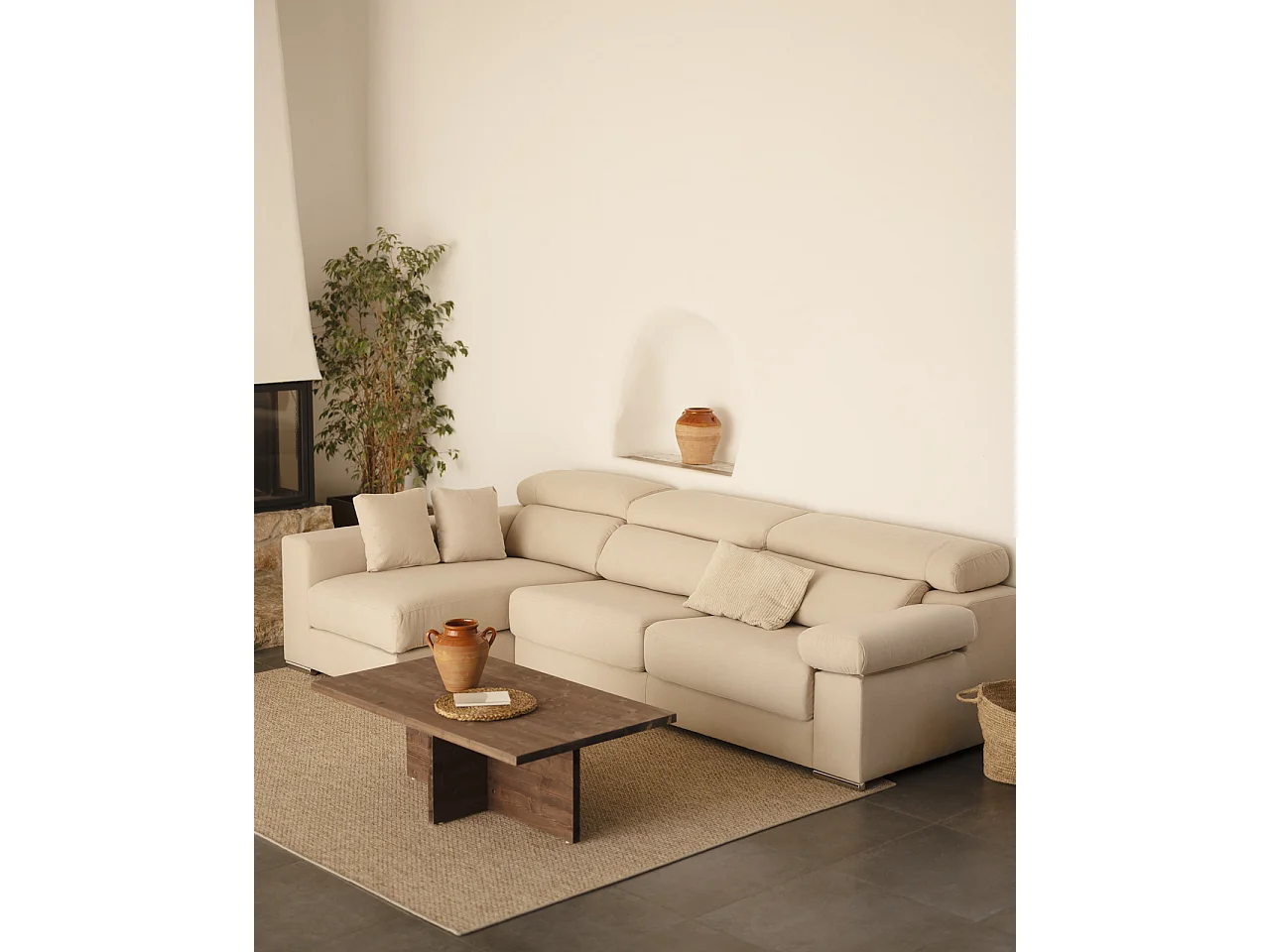 Divano 4/5 posti con CHL destra colore beige 300x168cm