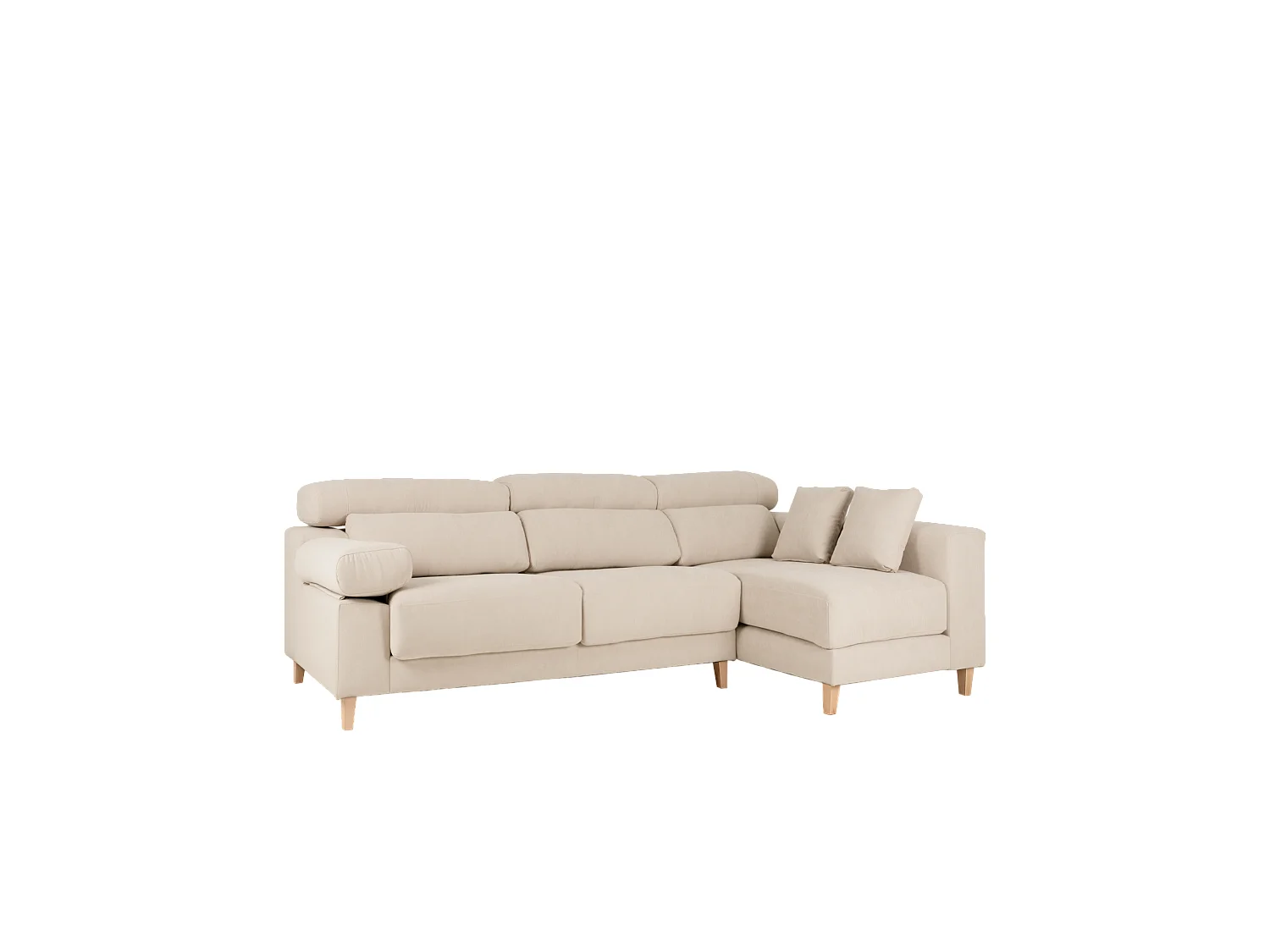 Sofá 4/5 plazas y chaise longue derecho color beige 300cm - MONICA - DECOWOOD