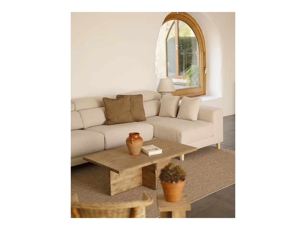 Canapé 4/5 places d'angle droit couleur beige 300cm