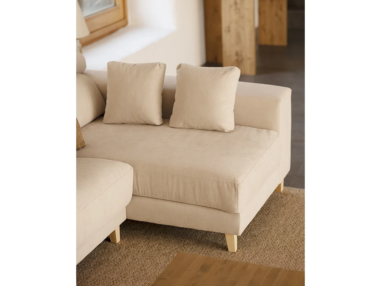 Divano 4/5 posti con chaise longue destra colore beige 300cm