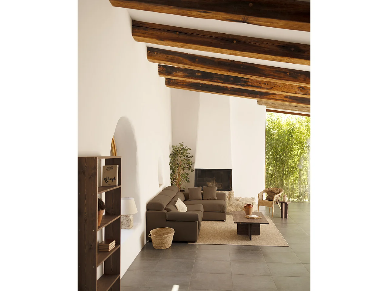 Sofá 4/5 plazas y chaise longue derecho color marron topo 300x168cm - SANDRA - DECOWOOD