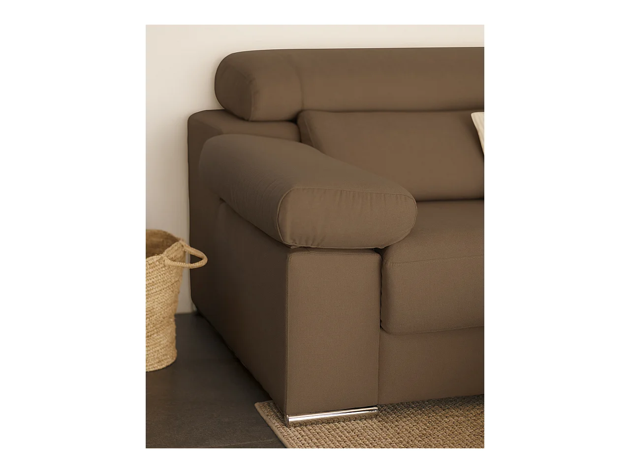 Canapé 4/5 places d'angle droit couleur marron taupe 300cm