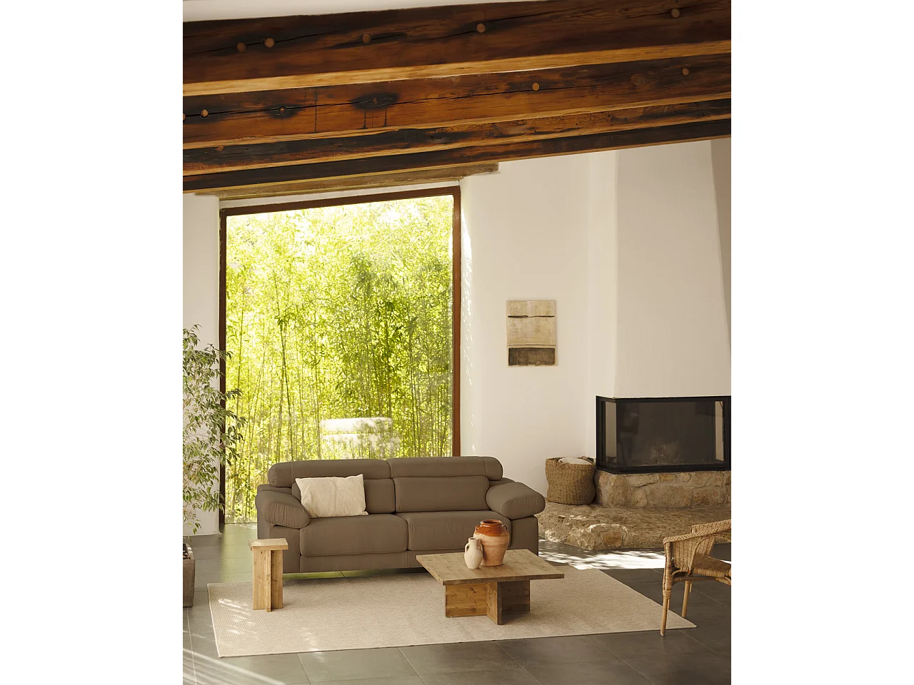 Sofá de 3/4 plazas color marrón topo de 215x104cm - MONICA - DECOWOOD