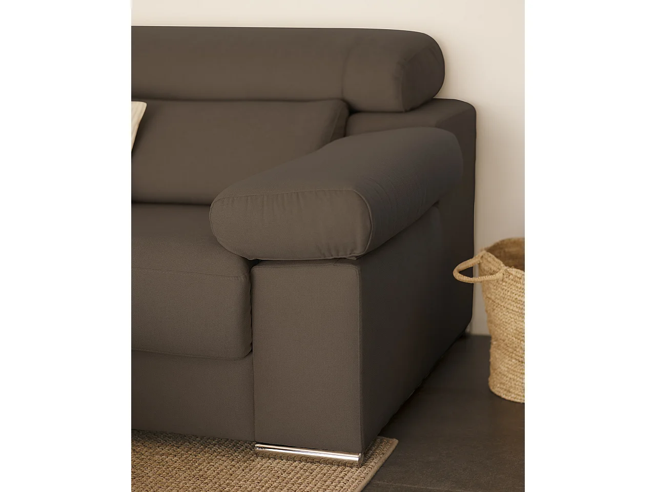 Sofá 4 plazas y chaise longue izquierdo color gris oscuro 278x168cm - SANDRA - DECOWOOD