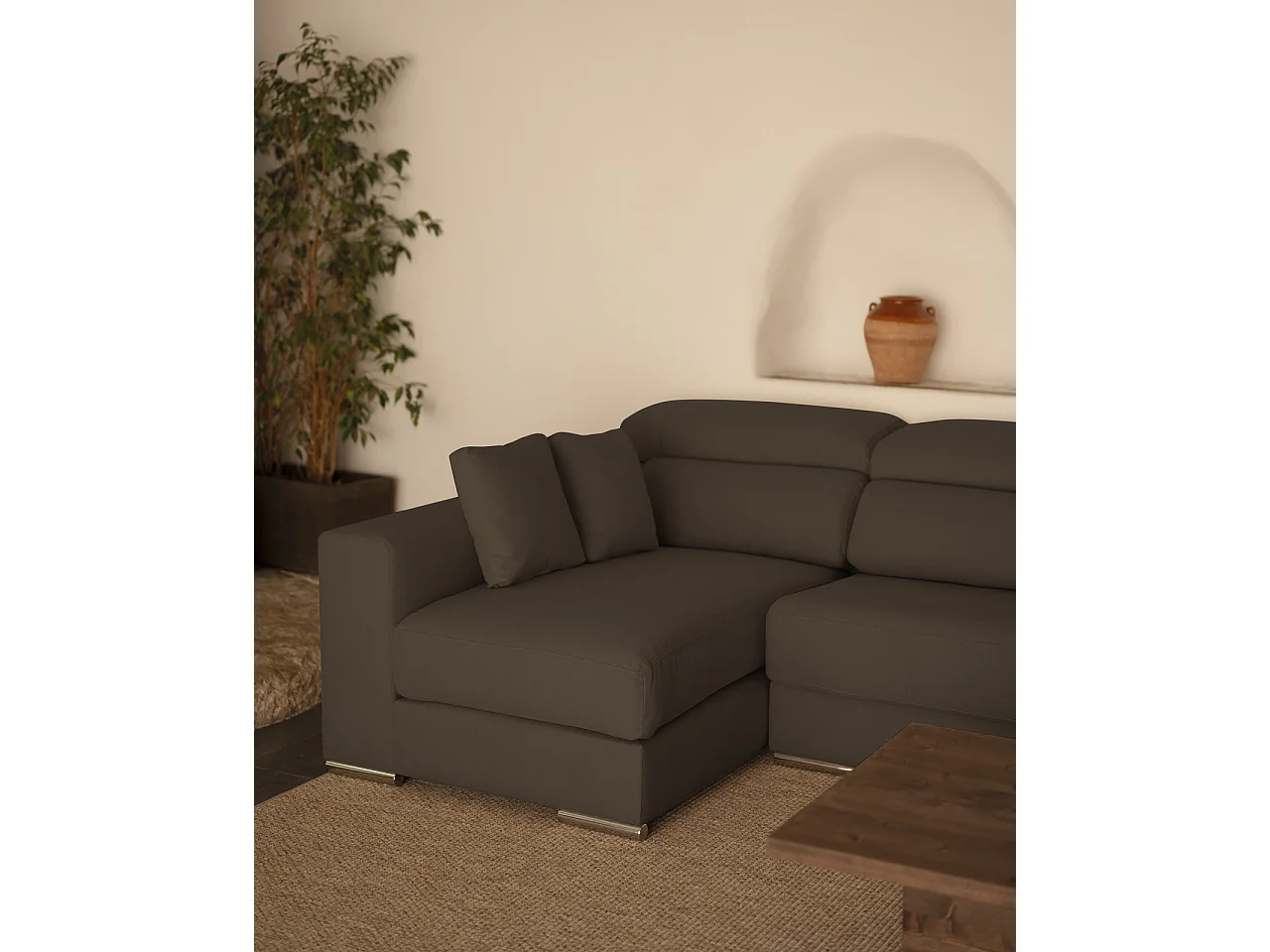 Sofá 4 plazas y chaise longue izquierdo color gris oscuro 278x168cm - SANDRA - DECOWOOD