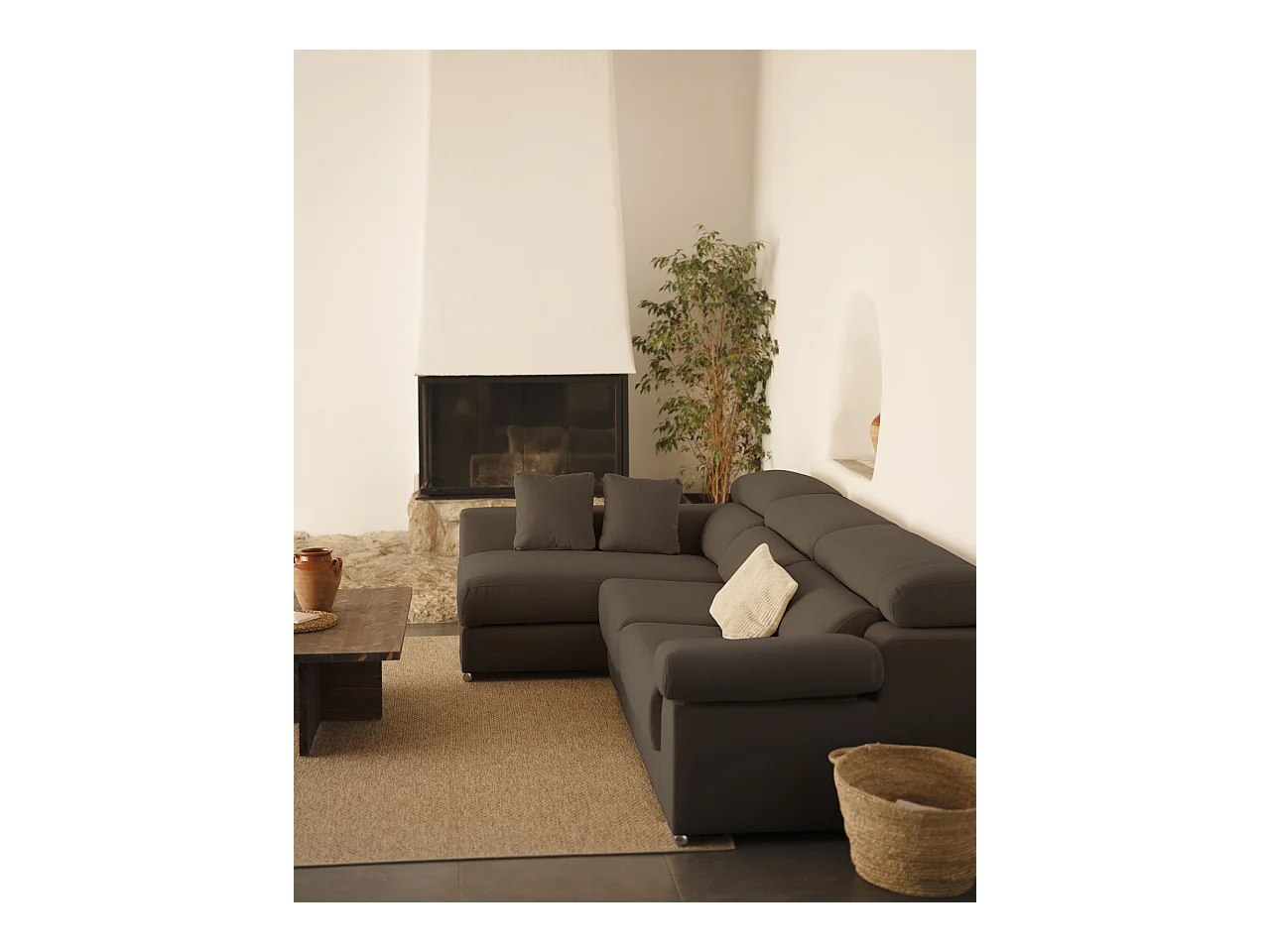 Canapé 4 places d'angle gauche couleur gris foncé 278cm
