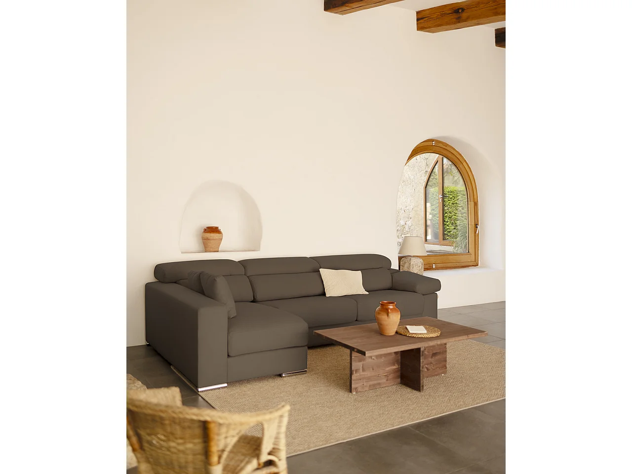 Divano 4 posti con CHL destra colore grigio scuro 278x168cm