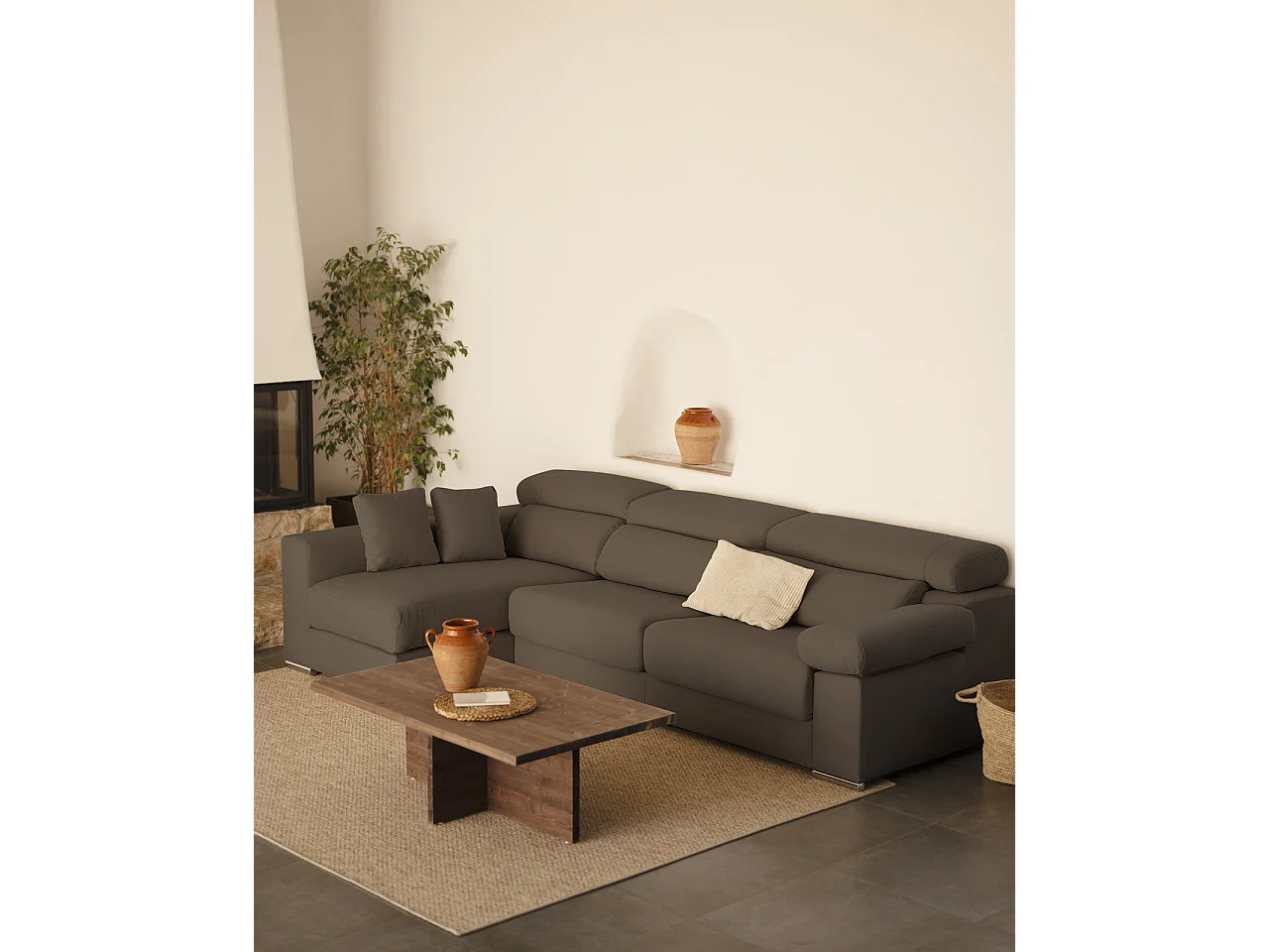 Divano 4 posti con CHL destra colore grigio scuro 278x168cm