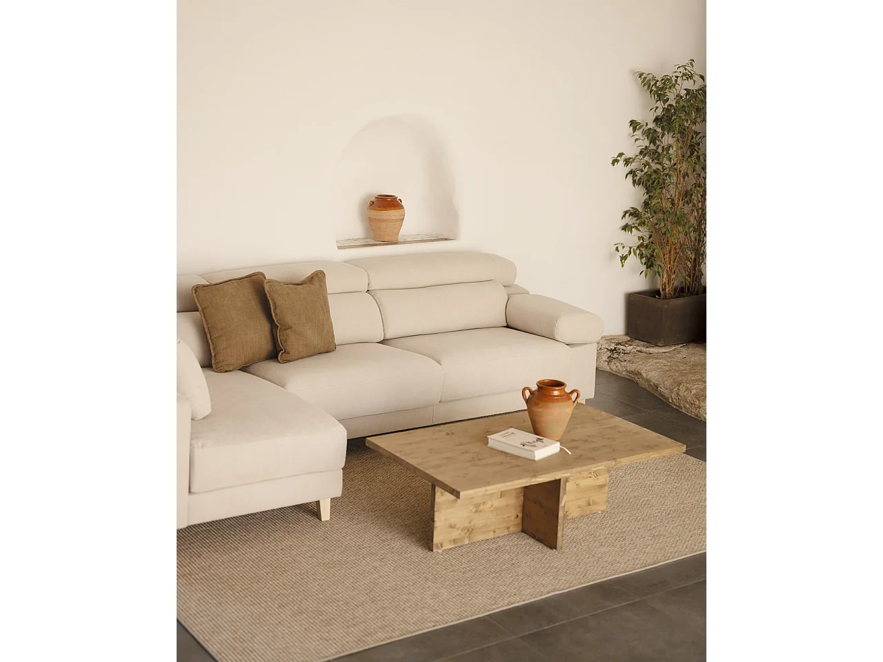 Canapé 4/5 places d'angle gauche couleur beige 300cm