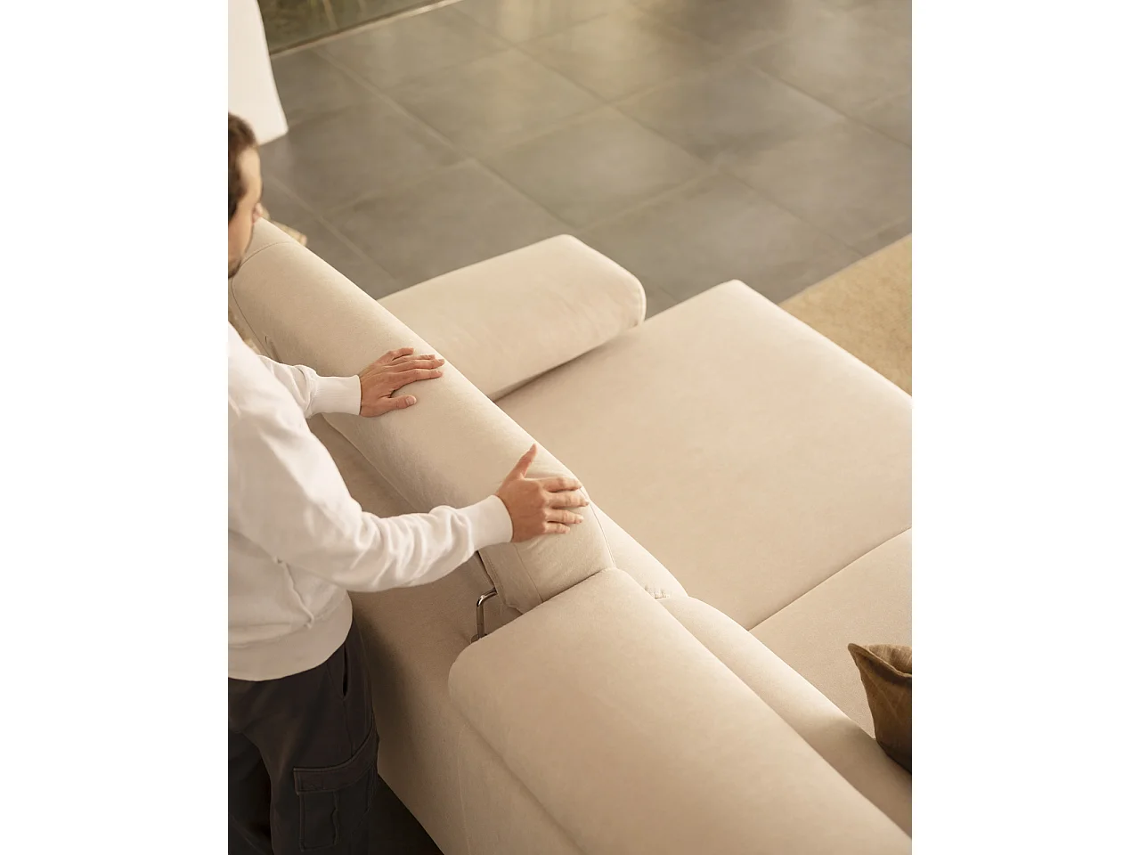 Canapé 4/5 places d'angle gauche couleur beige 300cm