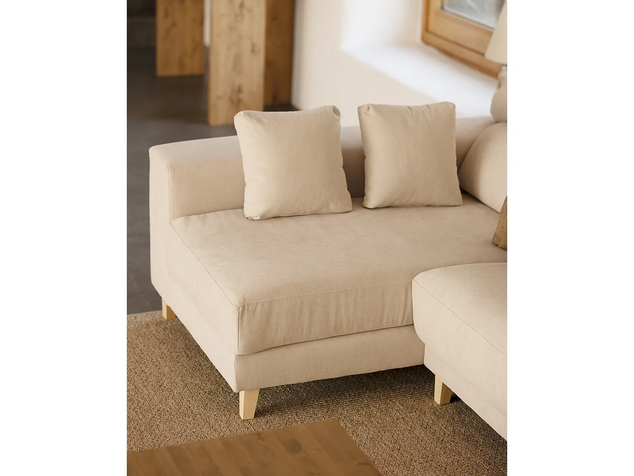 Sofá 4/5 plazas y chaise longue izquierdo color beige 300cm - MONICA - DECOWOOD