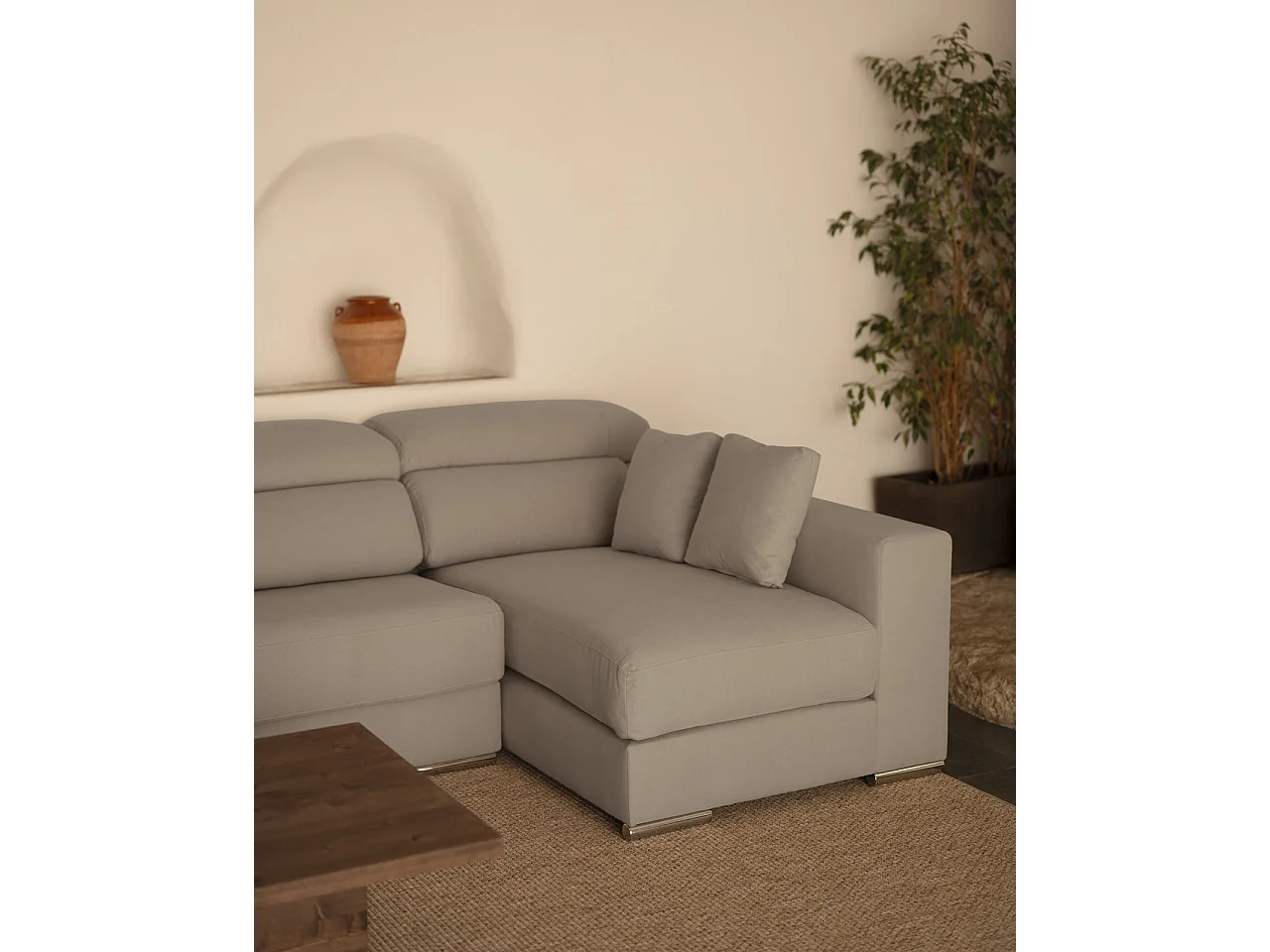 Sofá 4 plazas y chaise longue derecho color gris claro 278x168cm - SANDRA - DECOWOOD