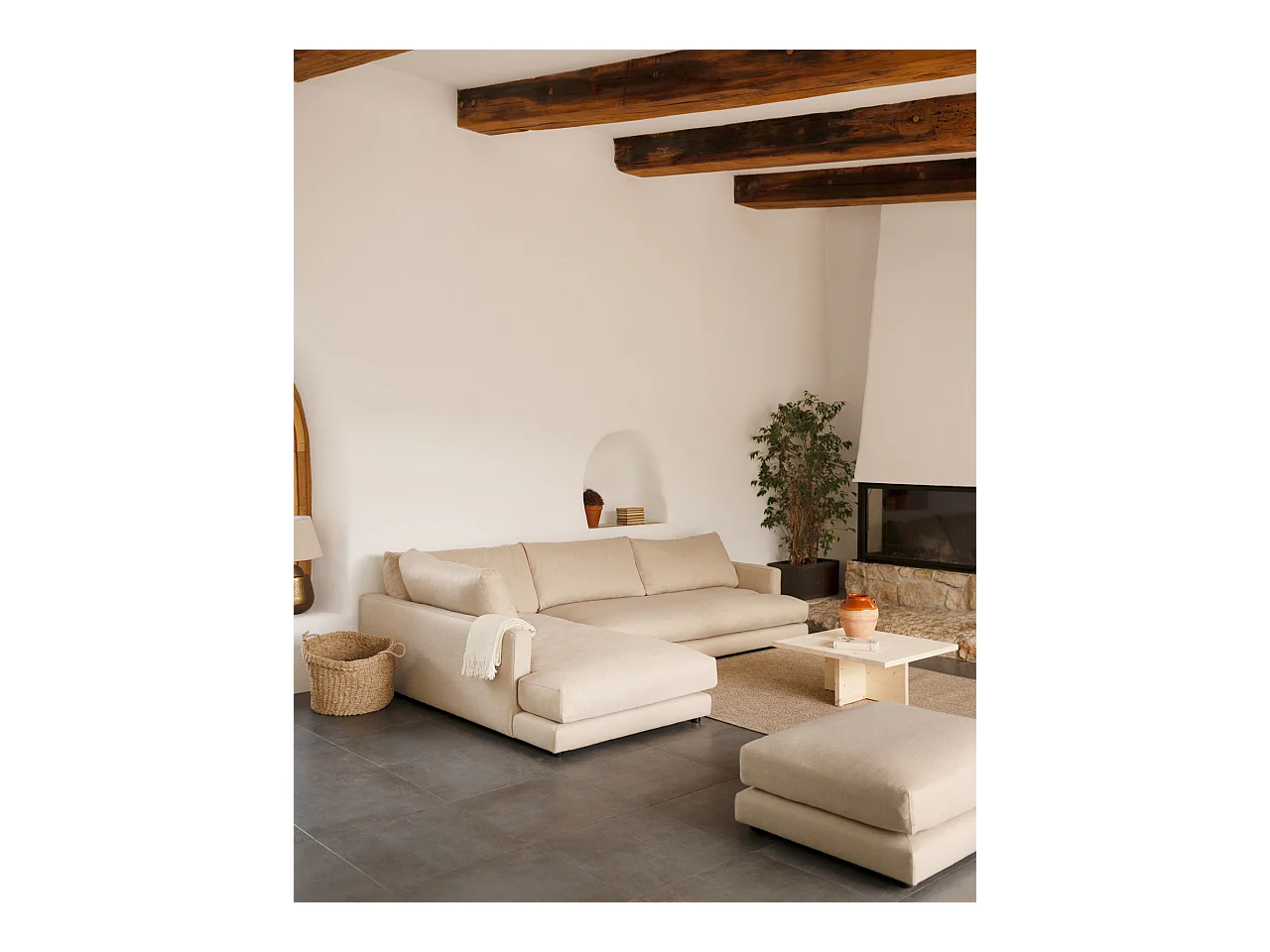 Canapé 4 places d'angle gauche couleur beige de 325cm