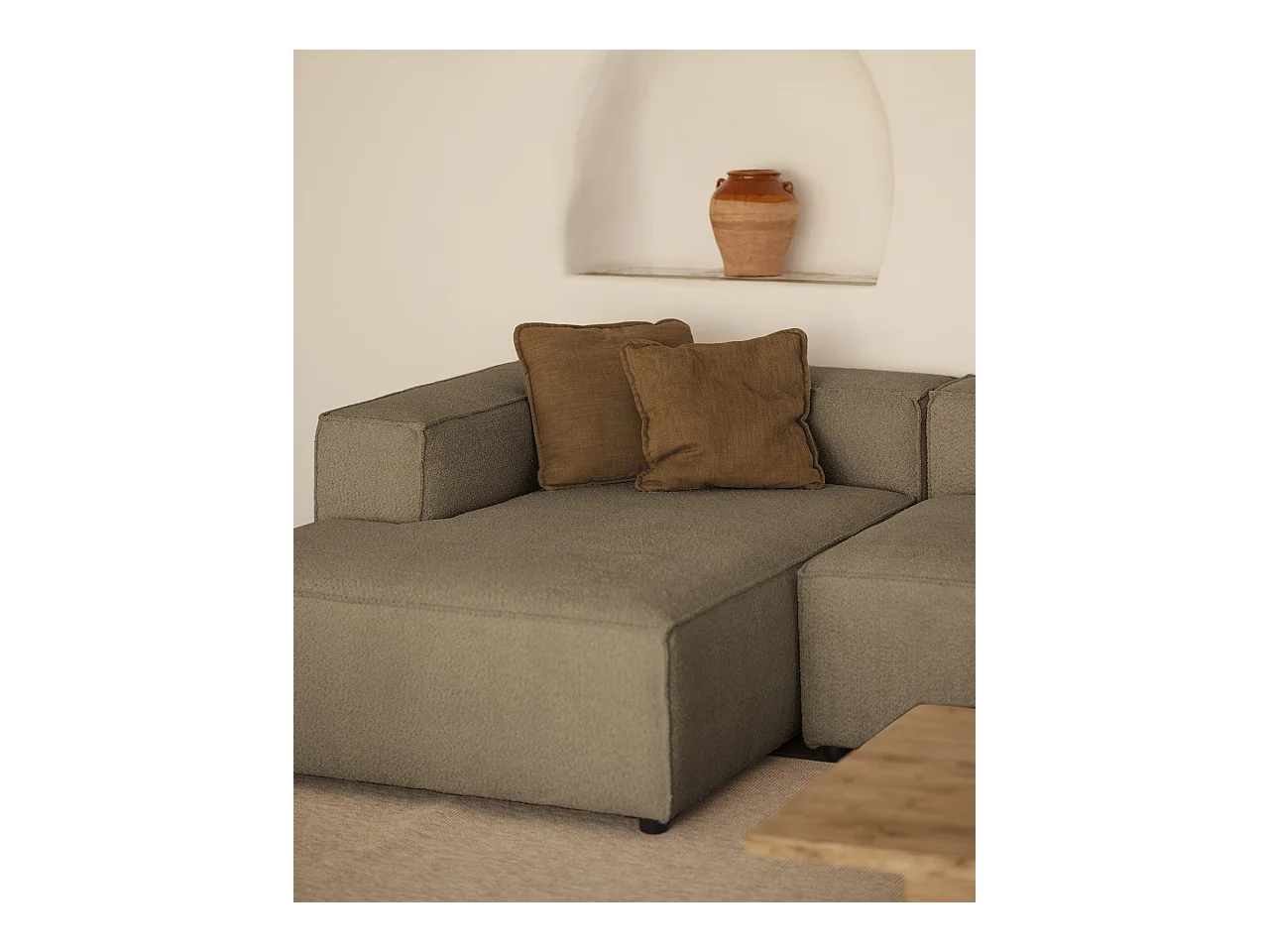 Sofá 4/5 plazas y chaise longue izquierdo color marrón 300x175cm - LOLA - DECOWOOD