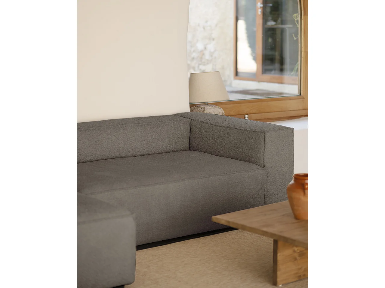 Canapé d'angle gauche 3/4 places bouclé couleur gris foncé 250x175cm