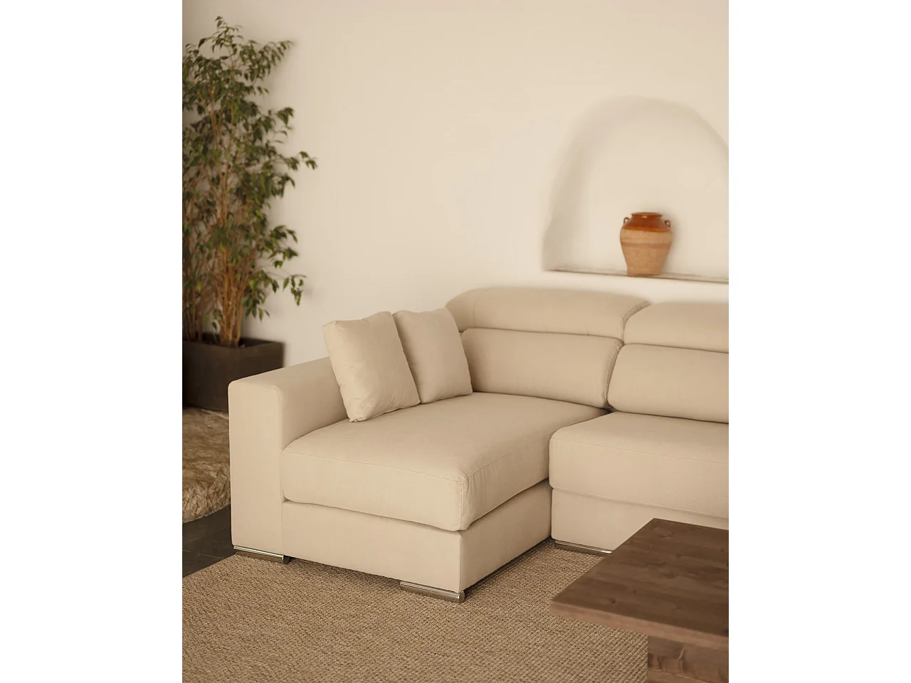 Canapé 4 places d'angle gauche couleur beige 278cm