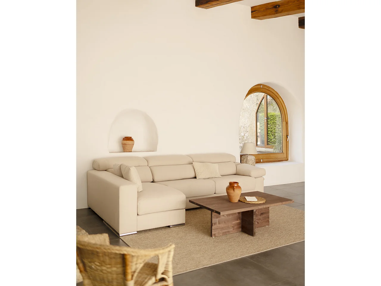 Canapé 4 places d'angle gauche couleur beige 278cm