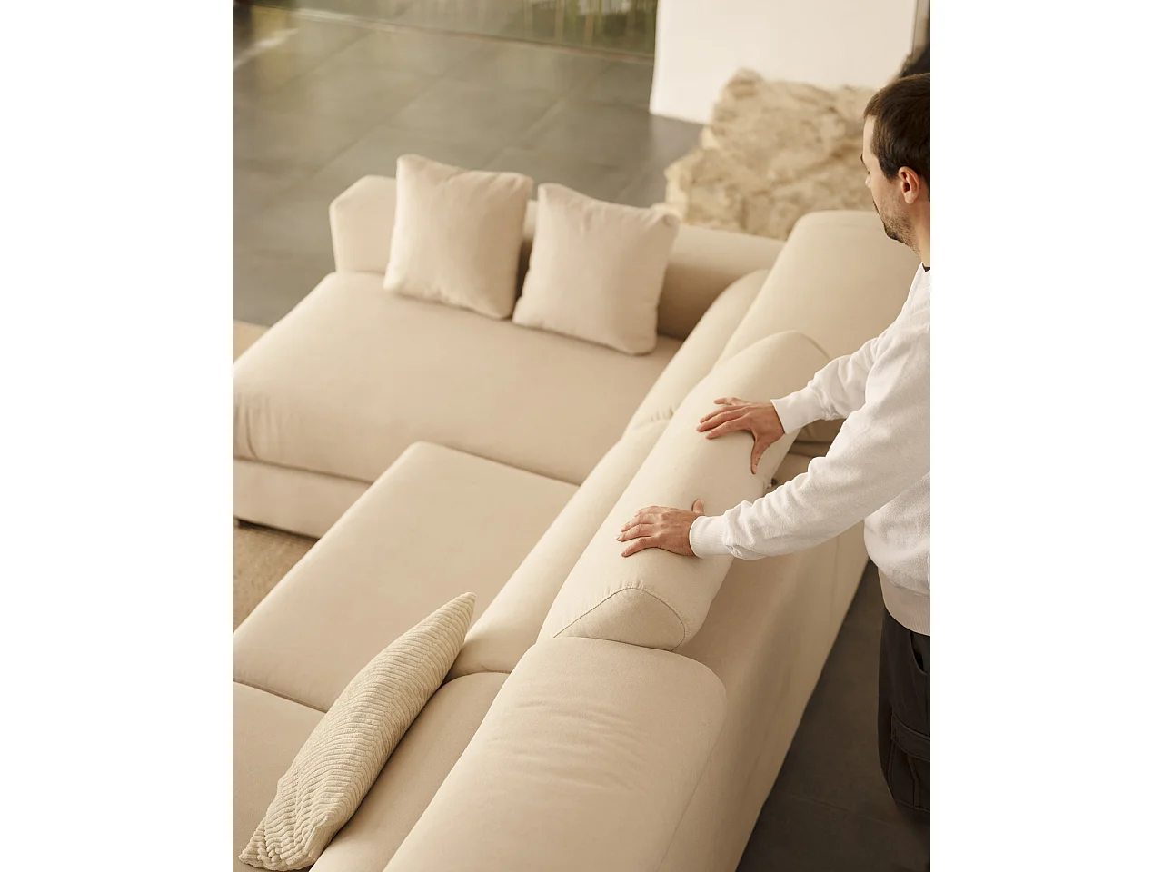 Canapé 4 places d'angle gauche couleur beige 278cm