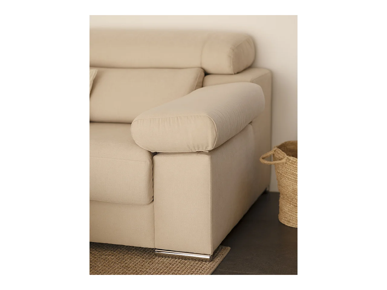 Sofá 4 plazas y chaise longue izquierdo color beige 278x168cm - SANDRA - DECOWOOD
