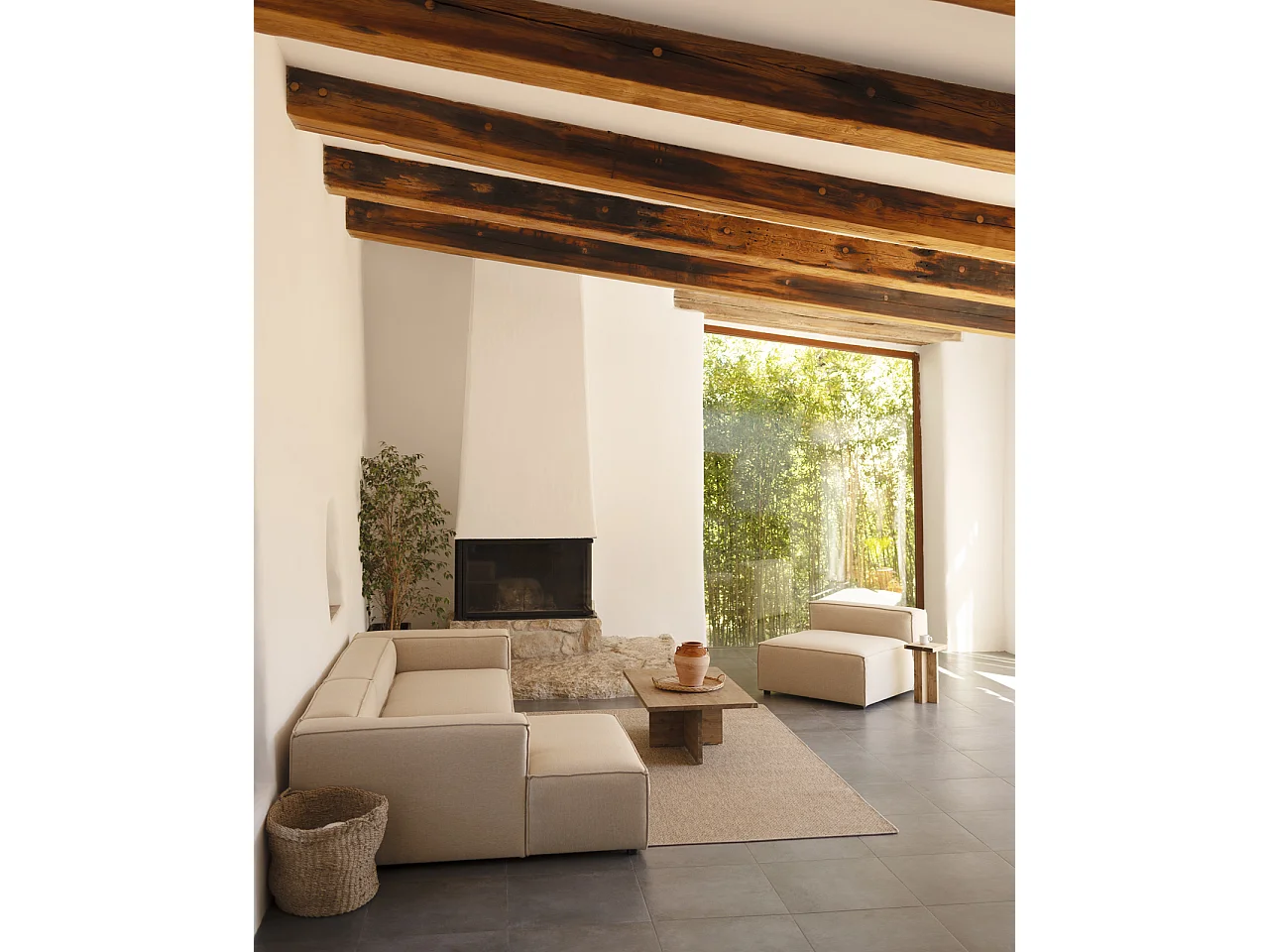 Sofá 4/5 plazas y chaise longue izquierdo color beige 300x175cm - LOLA - DECOWOOD