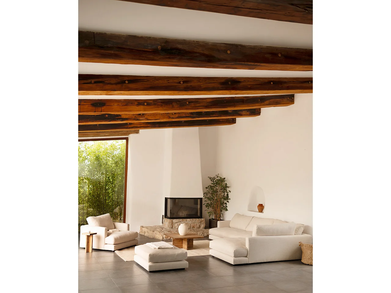 Sofá 3/4 plazas con chaise longue derecho tono blanco roto 275x190cm - LAIA - DECOWOOD