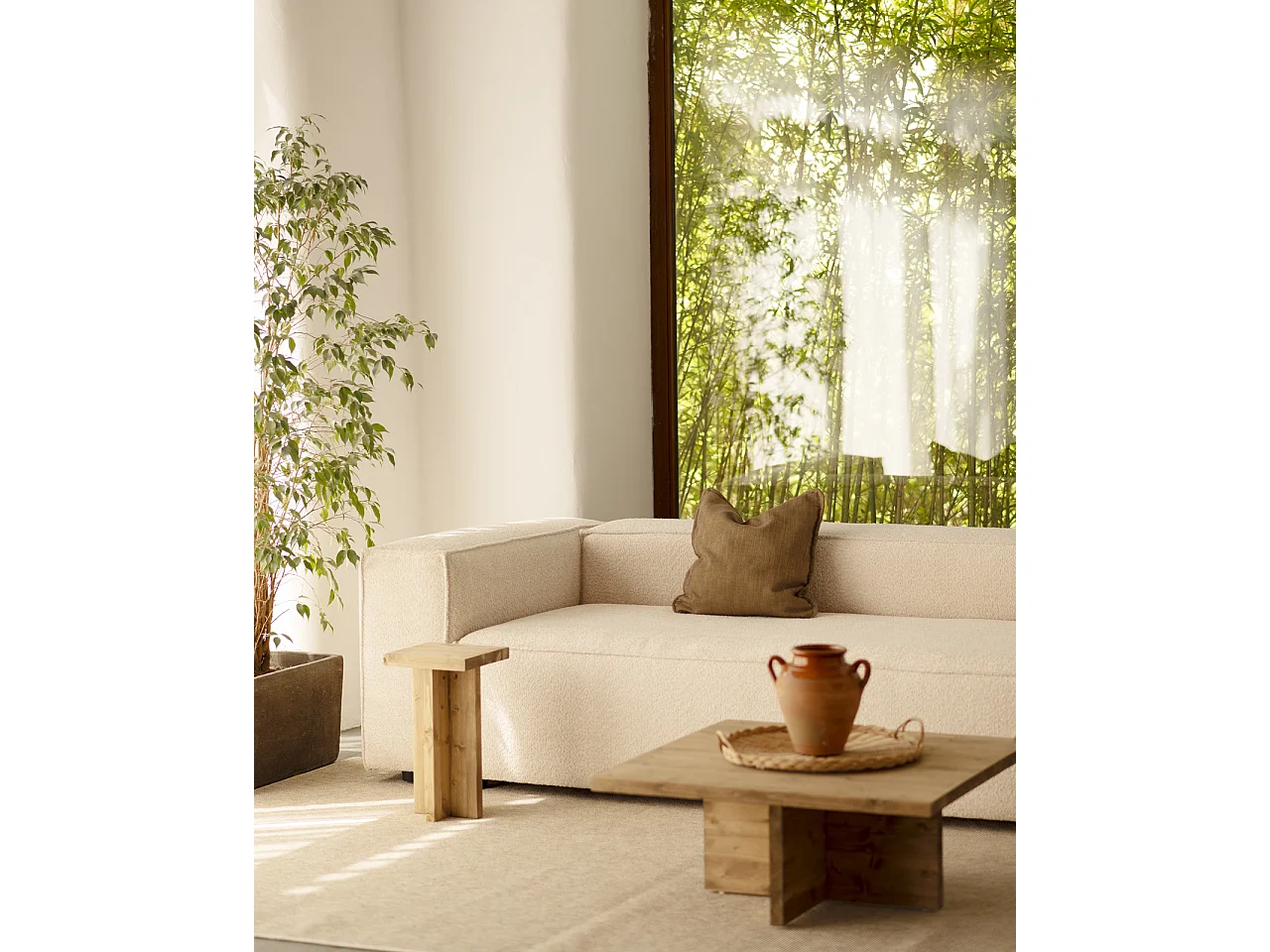 Sofá de 4 plazas de bouclé color beige de 260x110cm - LOLA - DECOWOOD